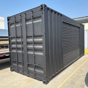 20ft Zeecontainer – Matte Black w/ 12’ Side Roldeur