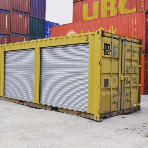 Gele 20ft container – dubbele zijroldeuren